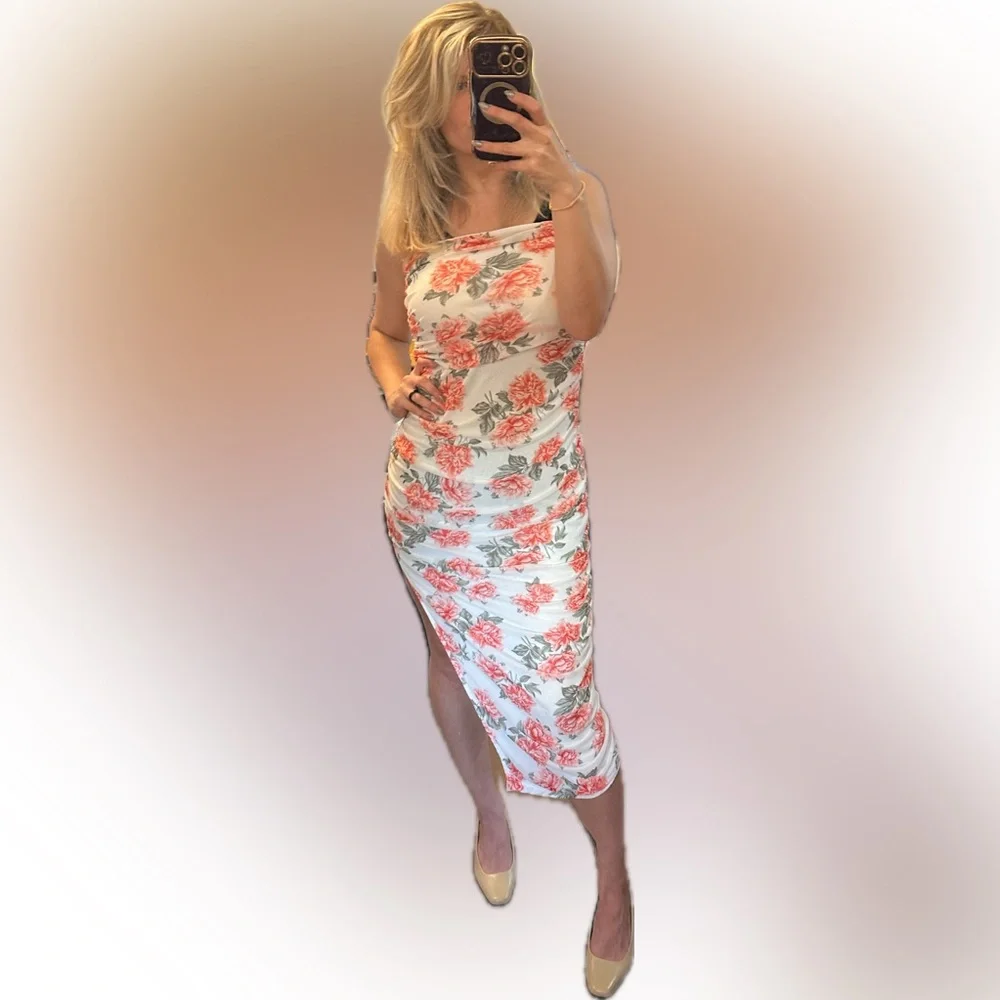 NWT Floral Midi Dress with Pink and Green Accents Medium - Picture 2 of 10